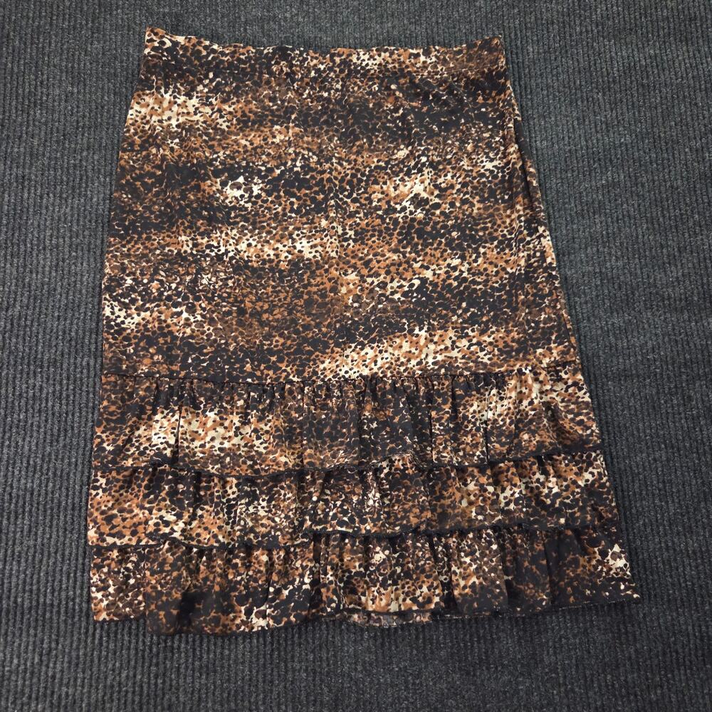 Vtg Y2k 90s Cheetah Print Midi Tiered Ruffle Skirt Stretchy Waistband L-XL